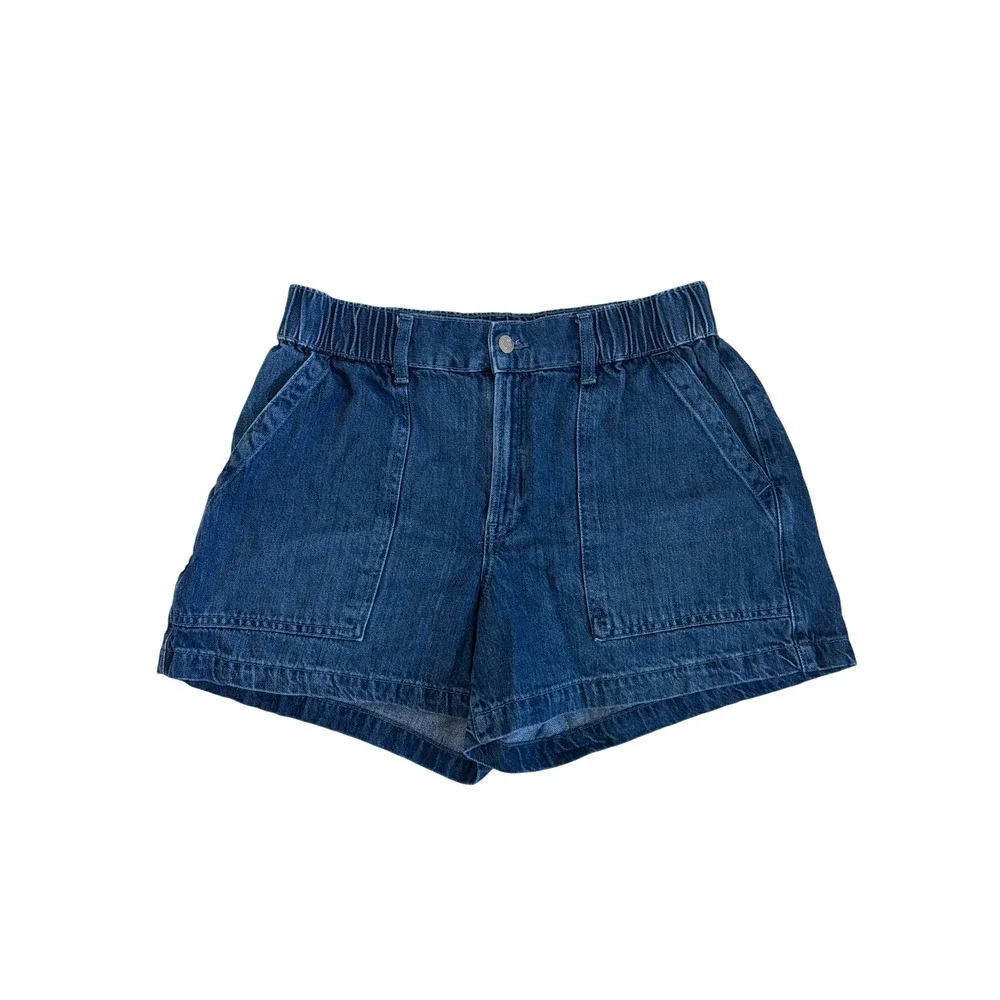 Gap Denim Womens High Rise Utility Shorts Blue Elastic Waist Cotton Lyocell L